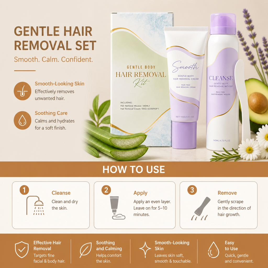Gentle Hair Removal Cream & Mousse Set for Smooth-Looking Skin