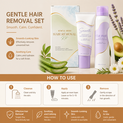 Gentle Hair Removal Cream & Mousse Set for Smooth-Looking Skin