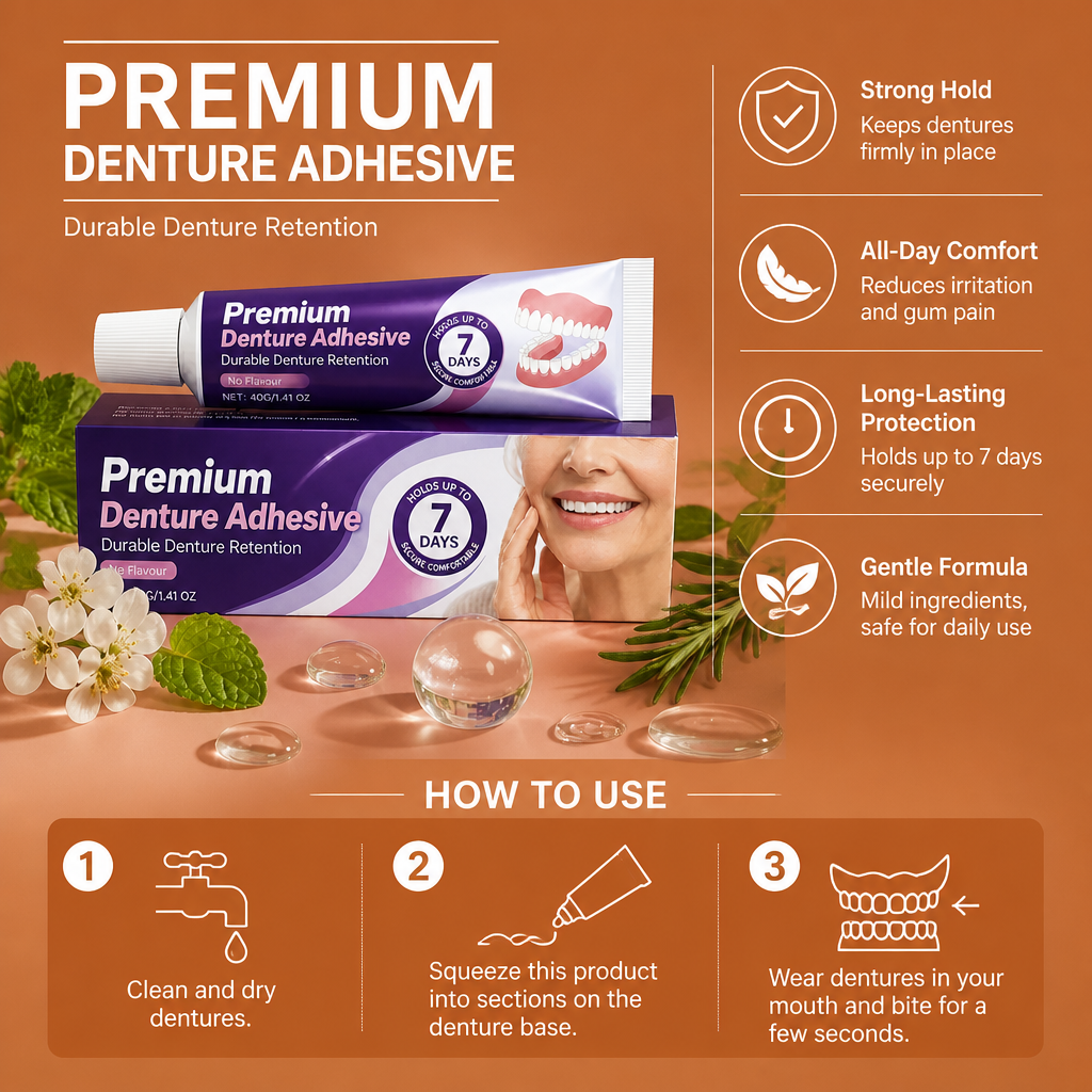 Premium Denture Adhesive – Strong Hold for Comfortable Denture Wear