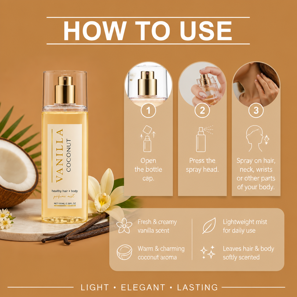 Vanilla Coconut Hair & Body Perfume Mist – Soft Scent For Daily Elegance