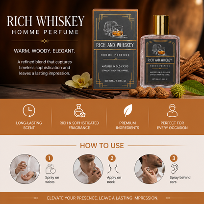 Rich Whiskey Homme Perfume – Warm Woody Fragrance With Lasting Elegance