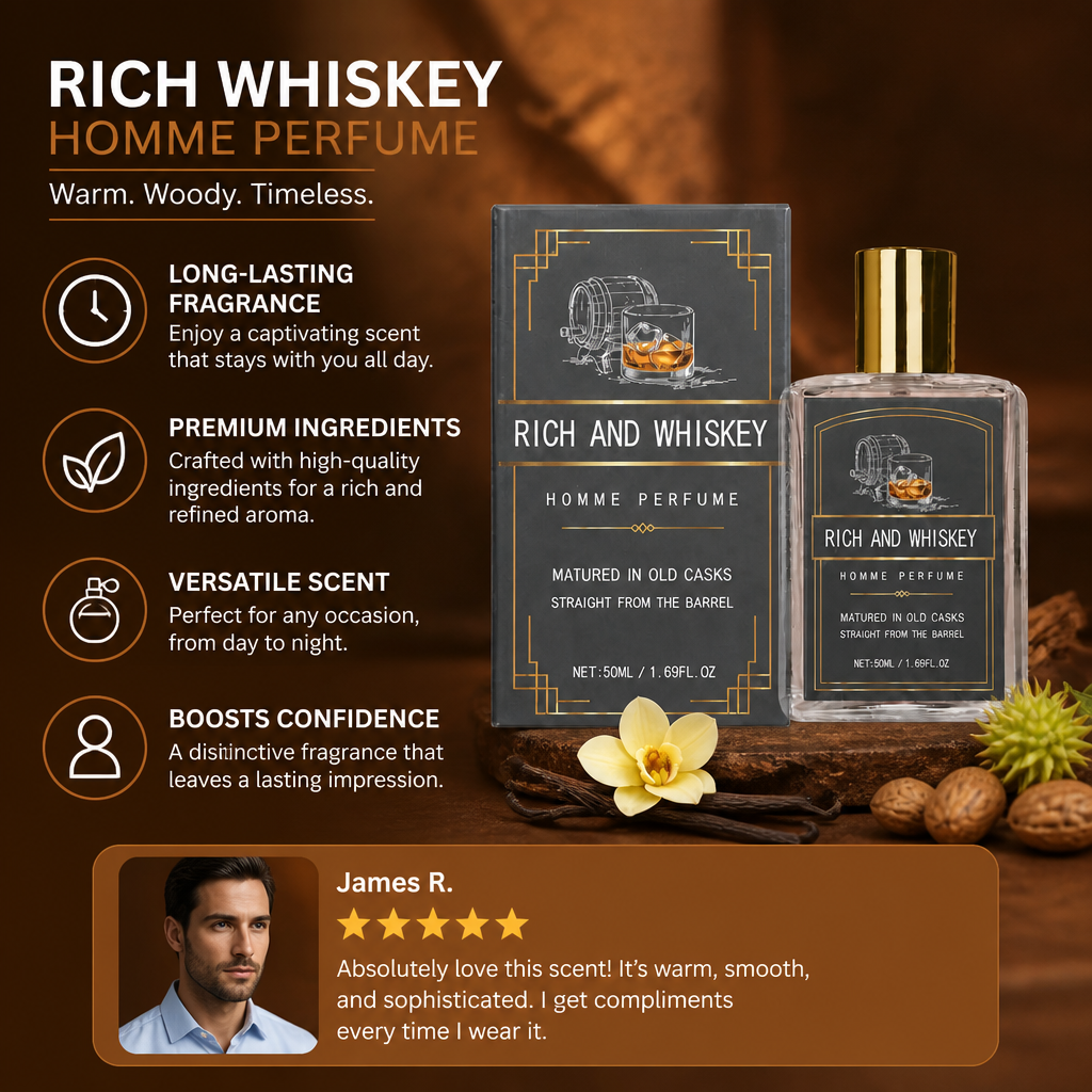 Rich Whiskey Homme Perfume – Warm Woody Fragrance With Lasting Elegance