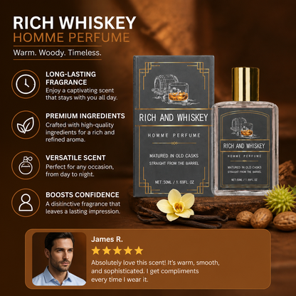 Rich Whiskey Homme Perfume – Warm Woody Fragrance With Lasting Elegance