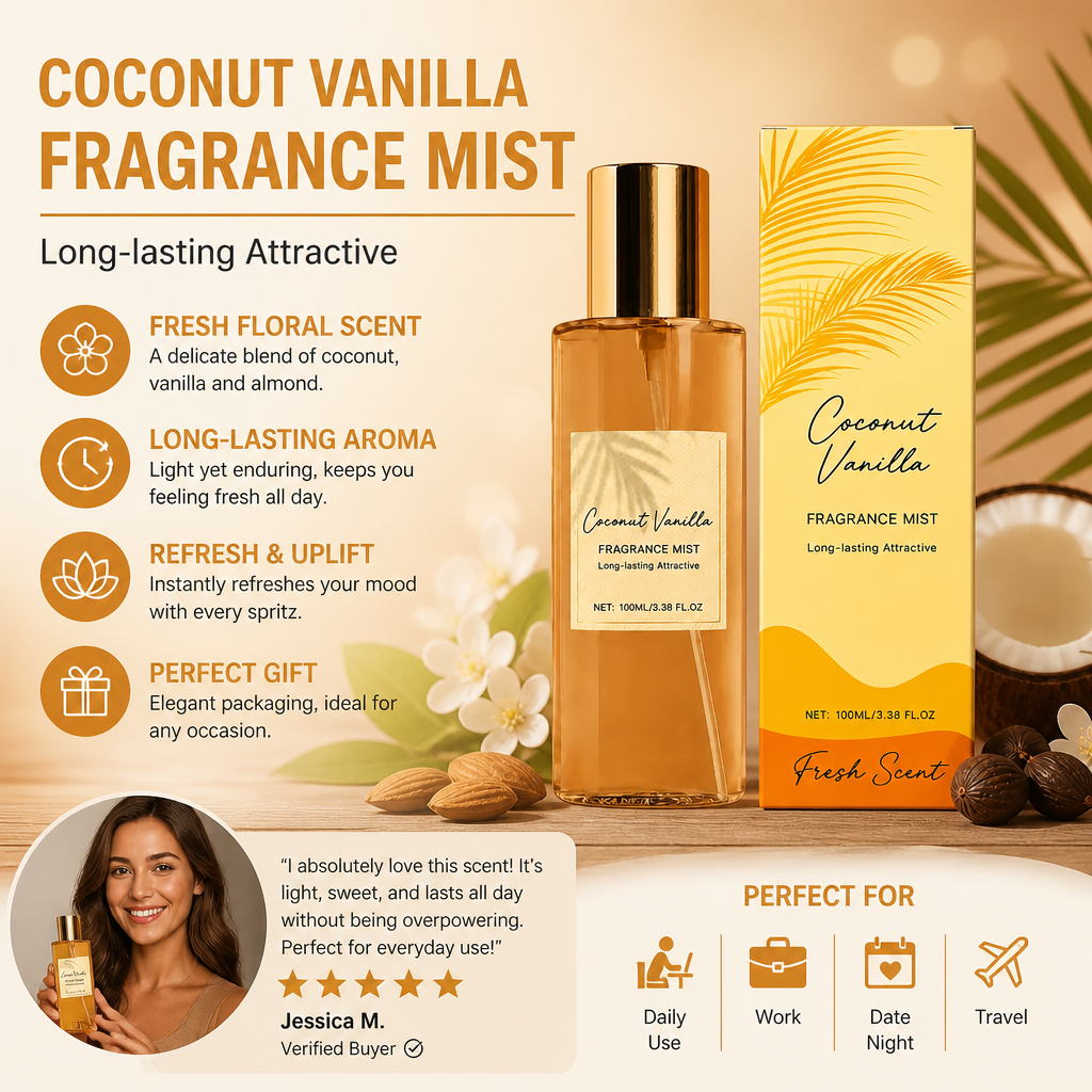 Coconut Vanilla Fragrance Mist – Fresh Floral Scent With Lasting Aroma