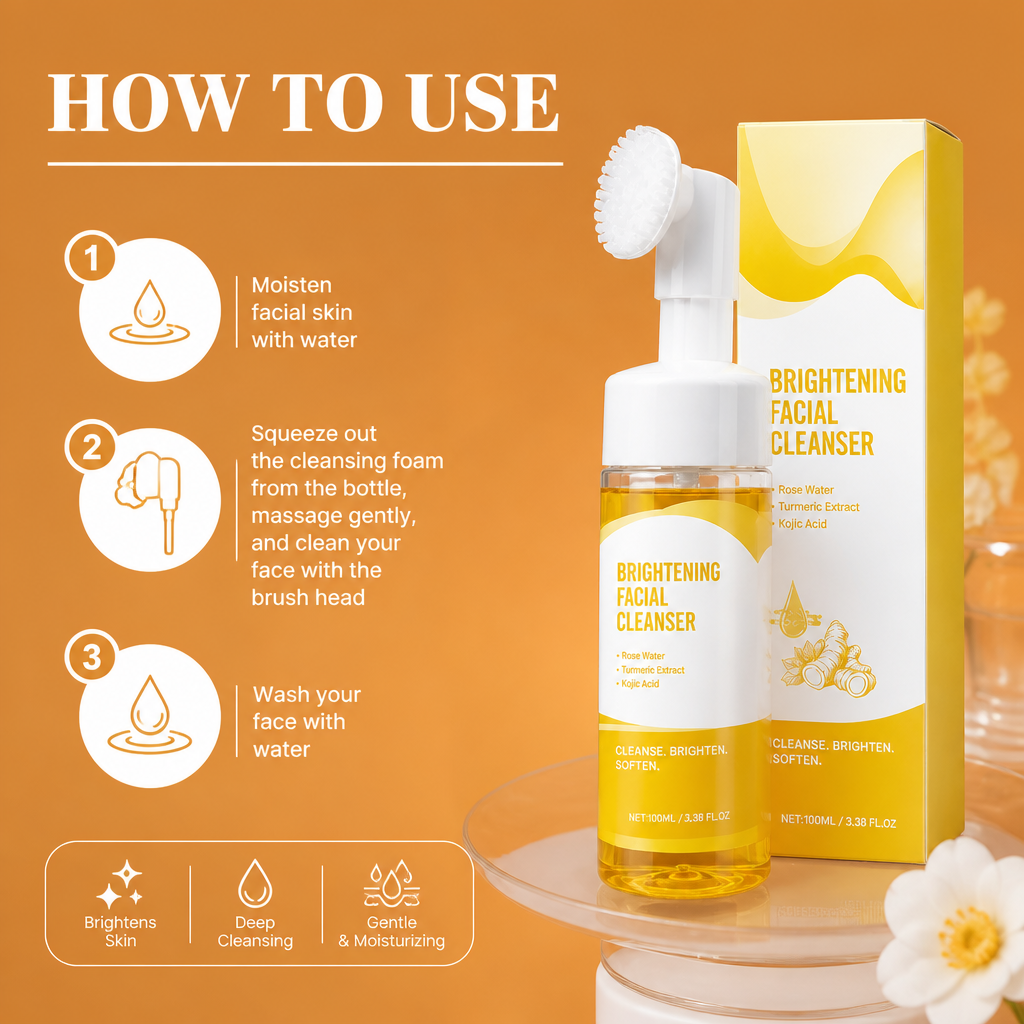 Turmeric & Kojic Brightening Facial Cleanser with Soft Silicone Brush