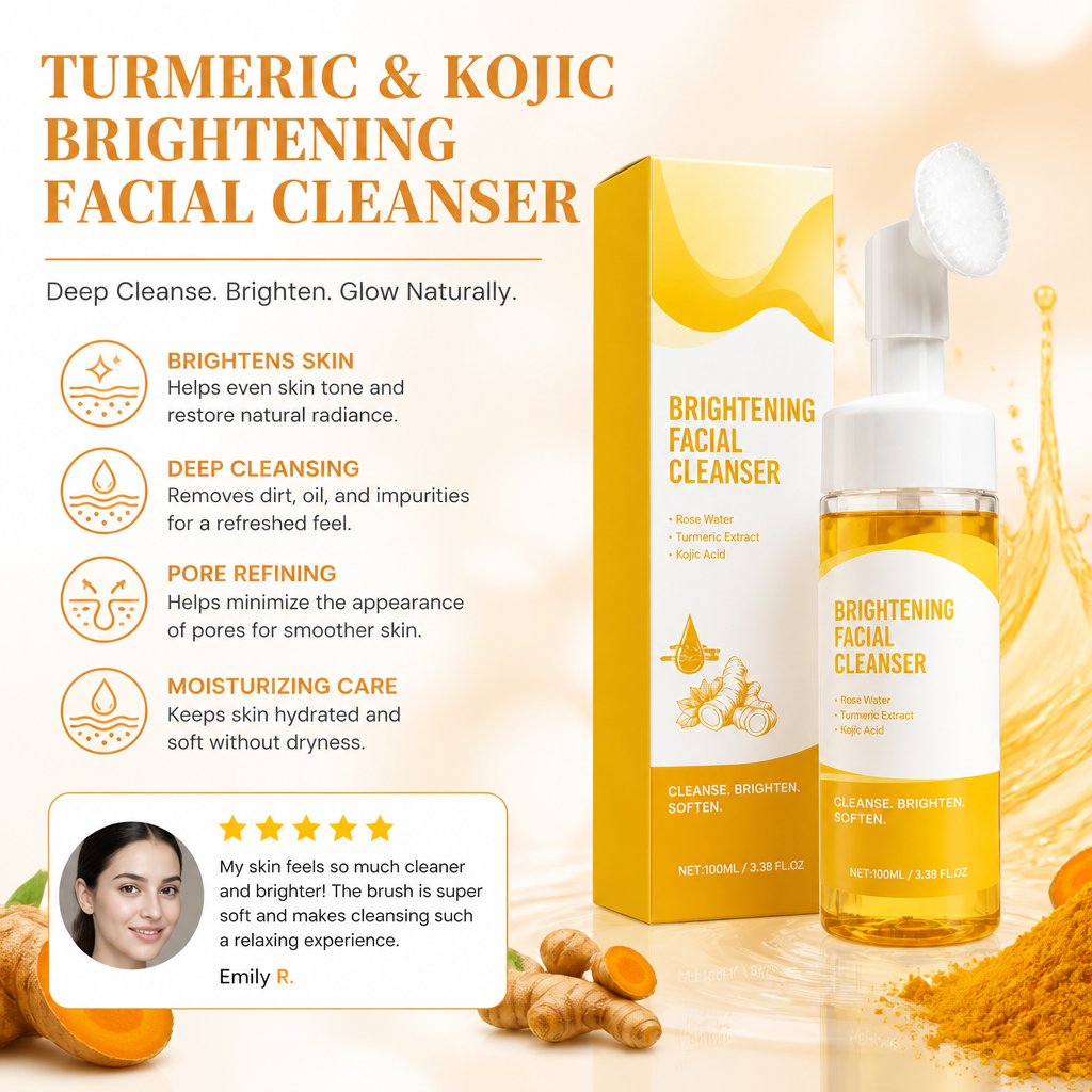 Turmeric & Kojic Brightening Facial Cleanser with Soft Silicone Brush