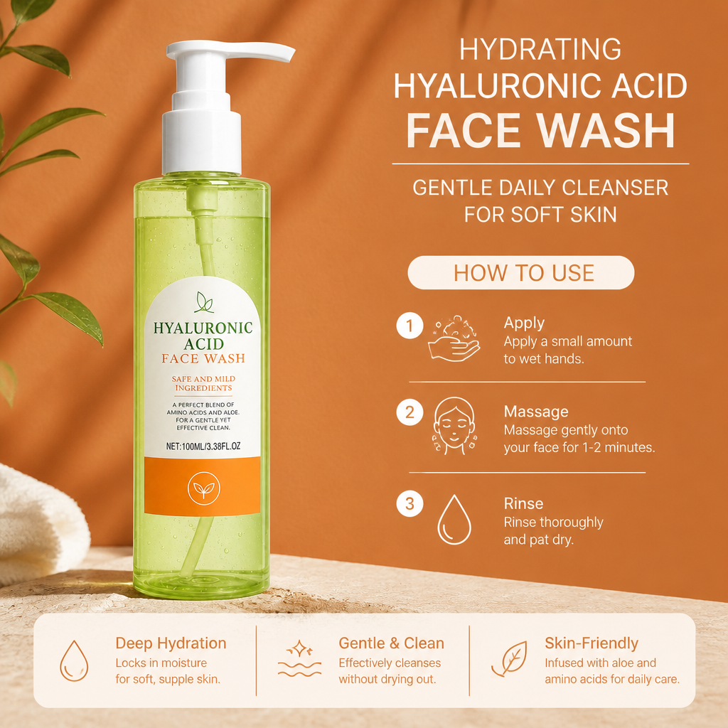 Hydrating Hyaluronic Acid Face Wash – Gentle Daily Cleanser for Soft Skin