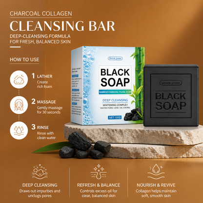 Charcoal Collagen Cleansing Bar – Deep-Cleansing Formula for Fresh, Balanced Skin
