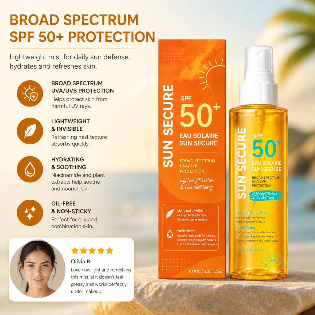 Broad Spectrum SPF 50+ Sunscreen Mist – Lightweight Daily UV Protection