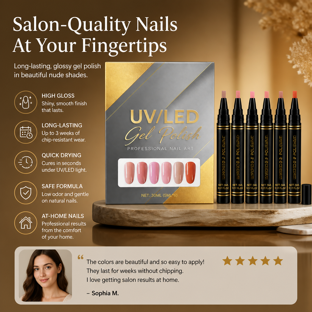 UV/LED Gel Nail Polish Set – Soft Nude Shades For Elegant Nail Looks