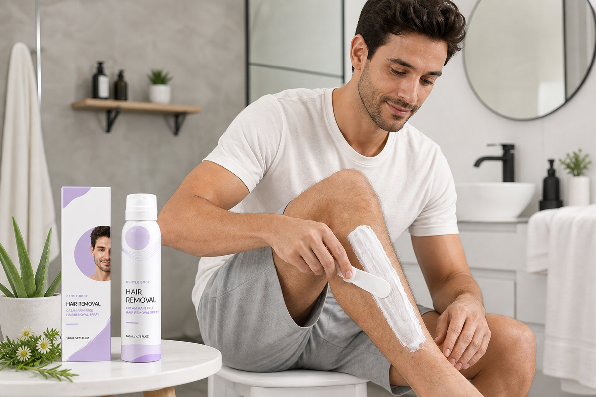 Woman applying body hair removal cream