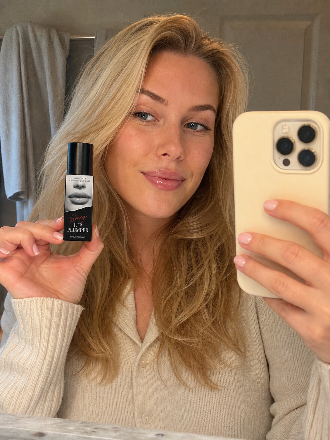 Customer wearing Korean Spicy Lip Plumper Gloss in an everyday lip routine
