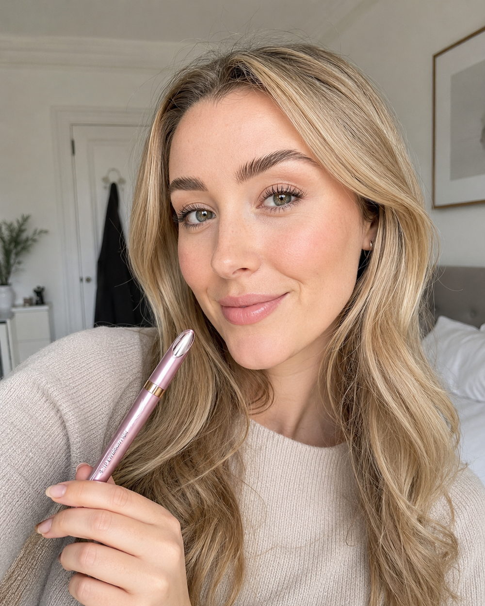 Customer holding the 3D Natural-Looking Brow Pen outdoors