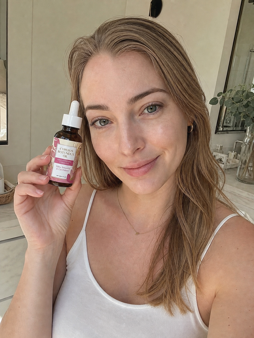 Person during a simple morning beauty routine