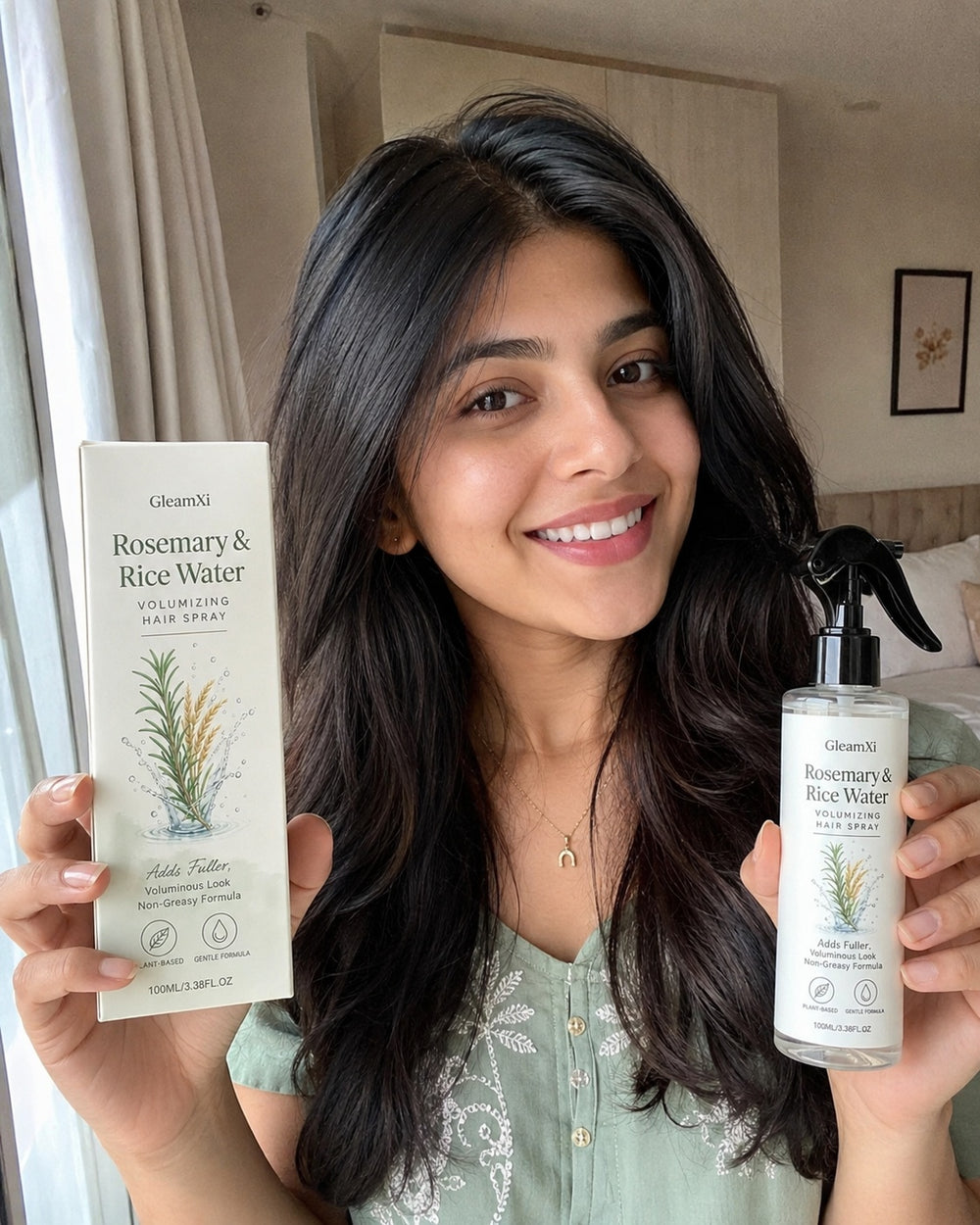 Person during a simple morning beauty routine