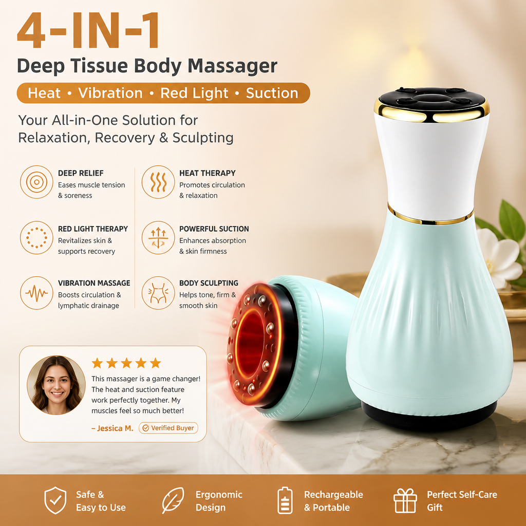 4-in-1 Handheld Deep Tissue Body Massager with Heat, Vibration & Red Light Therapy