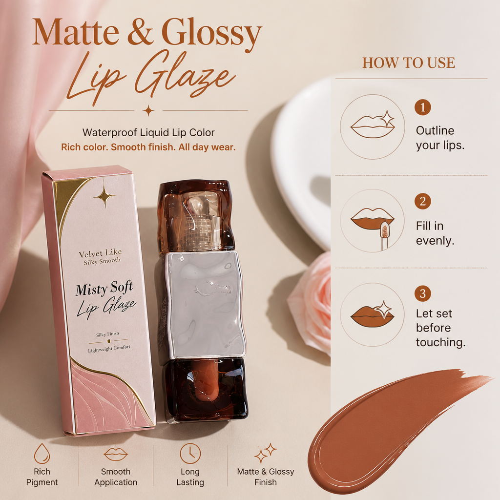 Matte & Glossy Lip Glaze – Waterproof Liquid Lip Color