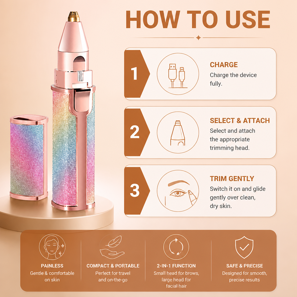 2-in-1 Rechargeable Eyebrow Trimmer & Facial Hair Remover