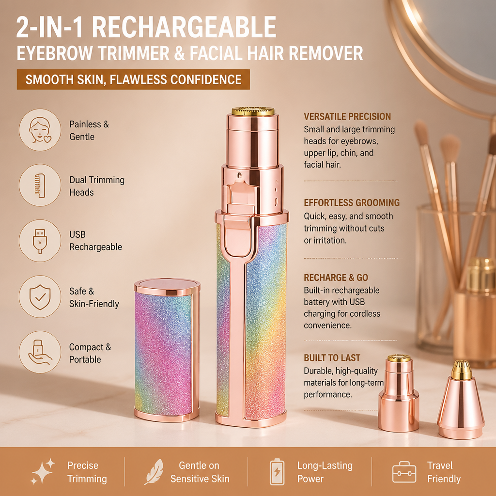 2-in-1 Rechargeable Eyebrow Trimmer & Facial Hair Remover