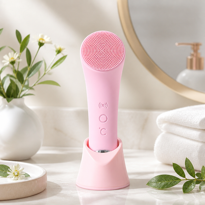 Heated & Vibrating Electric Facial Cleansing Brush with Gentle Exfoliation & Massage