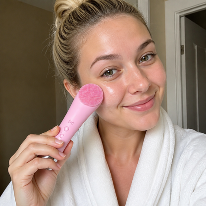 Heated & Vibrating Electric Facial Cleansing Brush with Gentle Exfoliation & Massage