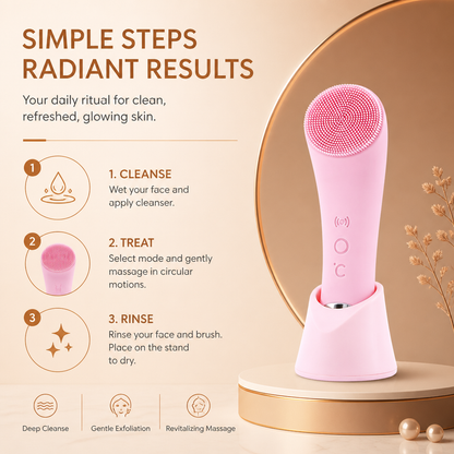 Heated & Vibrating Electric Facial Cleansing Brush with Gentle Exfoliation & Massage