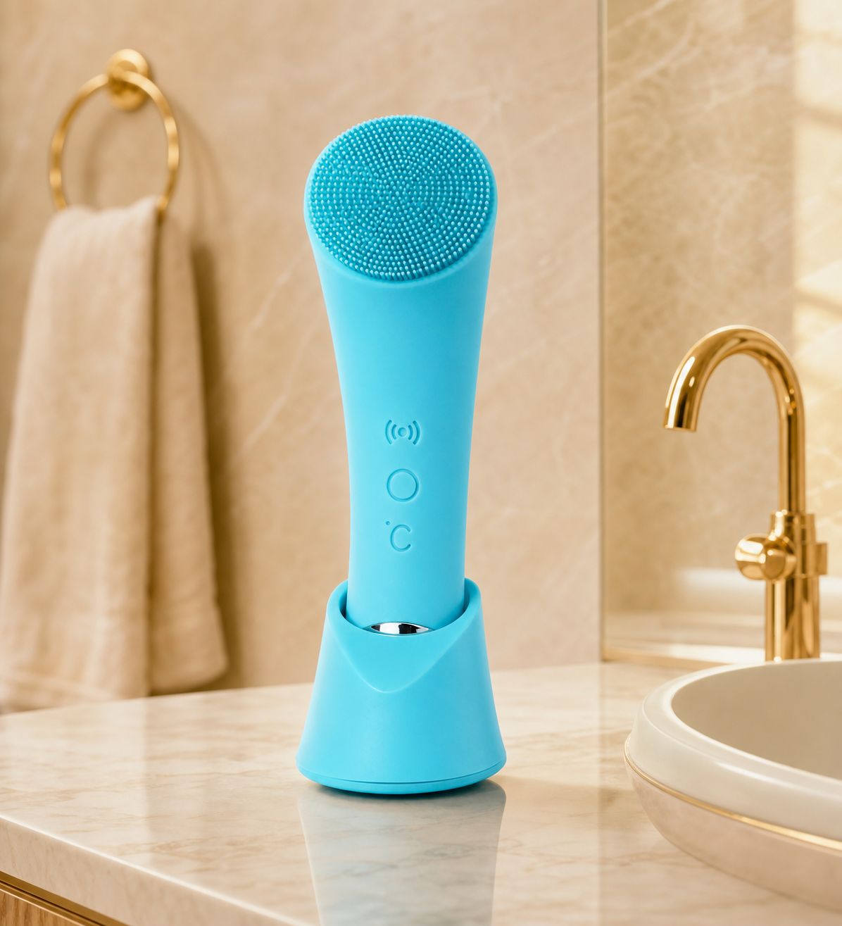 Heated & Vibrating Electric Facial Cleansing Brush with Gentle Exfoliation & Massage