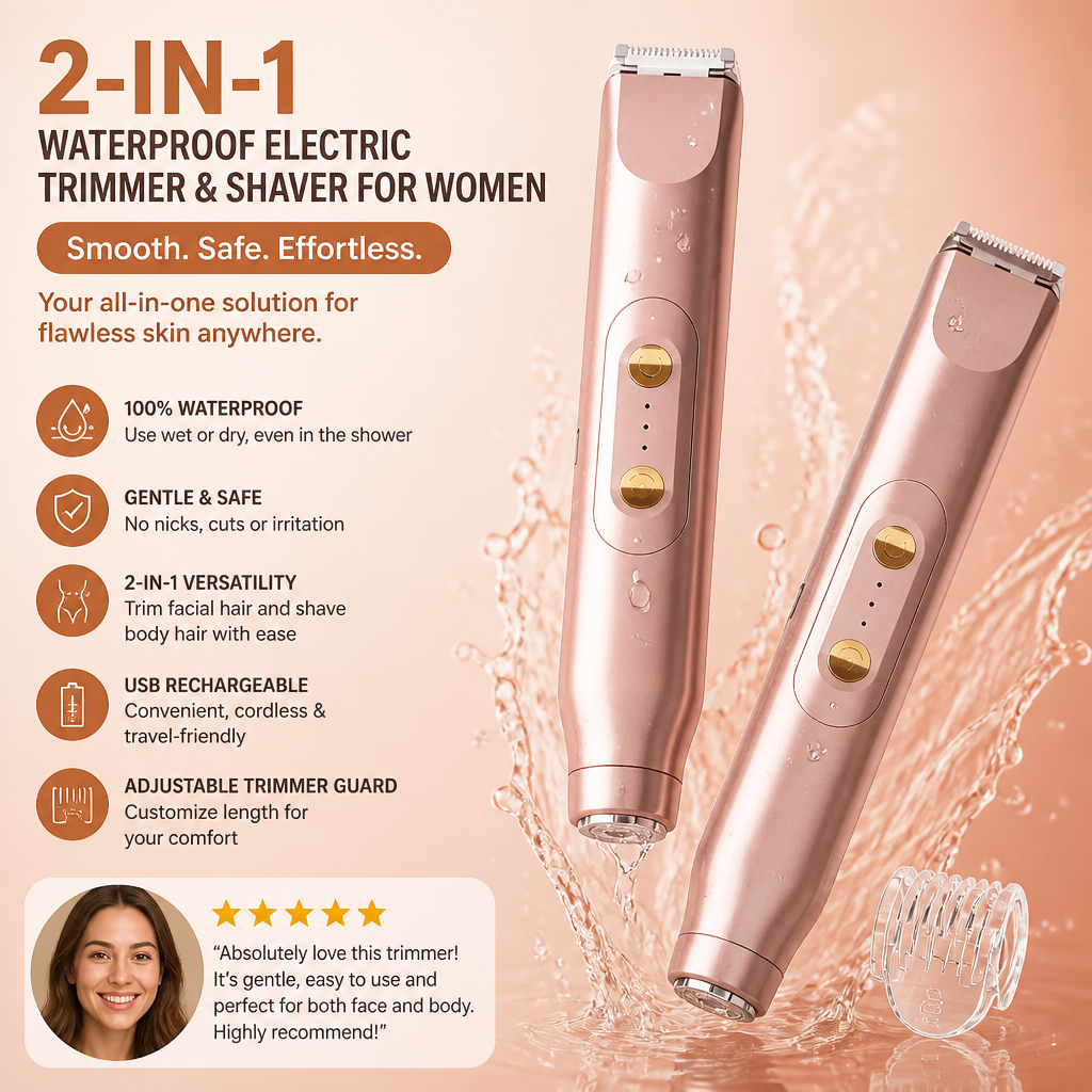 2-in-1 Waterproof Electric Face & Body Trimmer & Shaver for Women