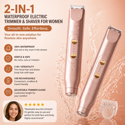 2-in-1 Waterproof Electric Face & Body Trimmer & Shaver for Women