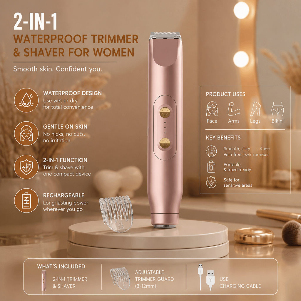 2-in-1 Waterproof Electric Face & Body Trimmer & Shaver for Women