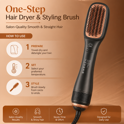 One-Step Hair Dryer & Styling Brush for Salon-Quality Smooth & Straight Hair
