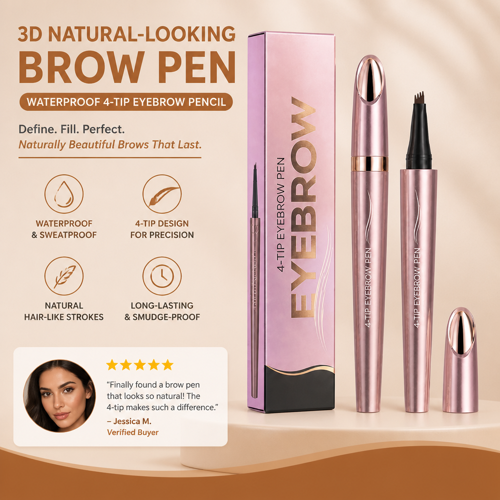3D Natural-Looking Brow Pen – Waterproof 4-Tip Eyebrow Pencil