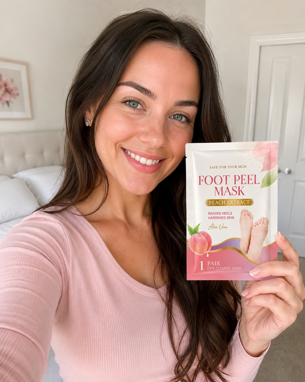 Customer showing callus-free heels after foot peel