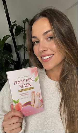 Customer showing before and after foot skin after peel