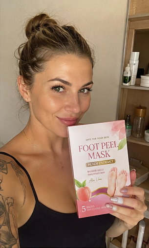 Customer using the Foot Peel Mask at home