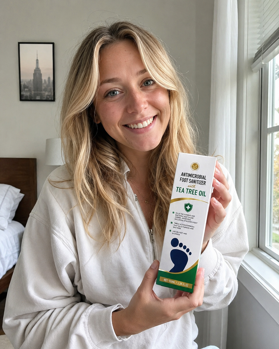 Foot sanitiser used after gym session for odour control