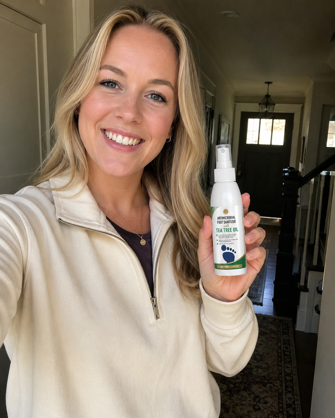 Daily foot sanitiser routine in the bathroom