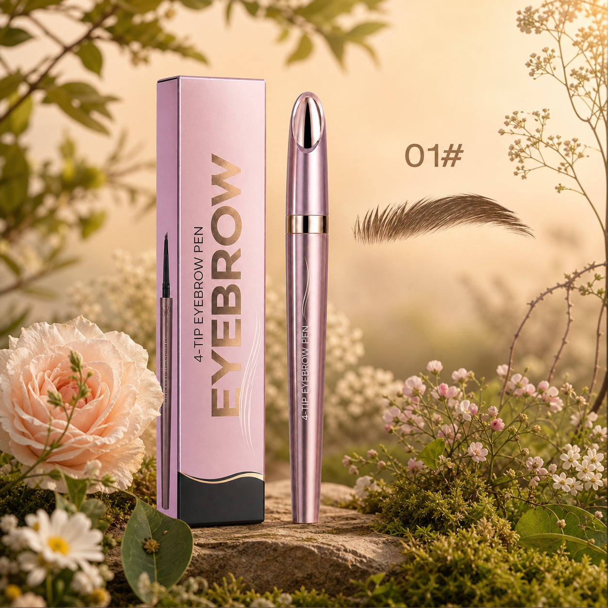 3D Natural-Looking Brow Pen – Waterproof 4-Tip Eyebrow Pencil