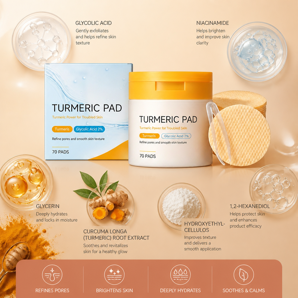 Turmeric & Glycolic Acid Facial Pads – Gently Exfoliate for Radiant Skin